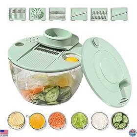 Qem6744 Brand Whfaisu Large Multi-use Salad Spinner And Mandoline Slicer Set 5 Blades Green 2-piece
