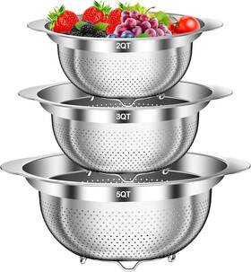 Branded01 705353382598 Colander Stainless Steel For Kitchen 3pcs Gadget Food Straine