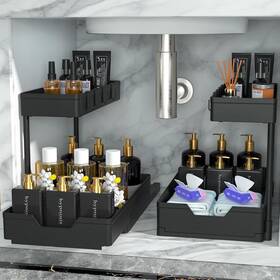 Bu120 Bukamkom 2 Pack Under Sink Organizer Storage Pull Out Cabinet 2-tier Black