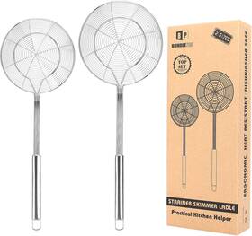 Fb-092-it Bundlepro Pack Of 2 Large Spider Strainer Stainless Steel Skimmer Silver