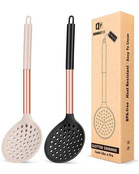 Fb-103-rg-bk-fr Bundlepro Kitchen Ladle Strainer Set Of 2 Large Slotted Spoon With High Heat Resistant