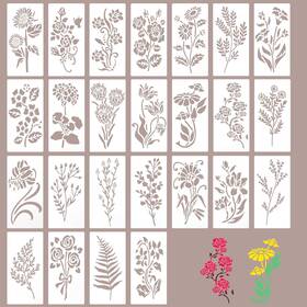 Tjmf-mb-25p Cadupor 25pcs Wildflower Stencils For Painting Floral Wood Ca