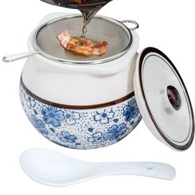 Ay2537s Caylielam 24oz Bacon Grease Saver With Handle And Strainer Ceramic Kitchen Oil Disposa