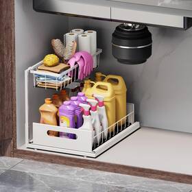 Wh20212 Ceetug Under Sink Organizers And Storage 2 Tier Slide Out Kitchen 1 Pack White