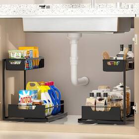 Xcl2pcbk Ceetug Under Kitchen Sink Organizer 2 Tier Pull Out Metal Pack Black