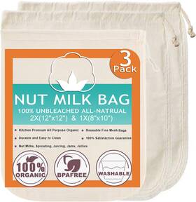 Nu-22 Chain Nut Milk Bag Cloth Strainer For Food 3 Pack 12 Inch 2 Of X12 1 10 Organ