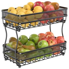 Chloryard 724725808320 2 Tier Fruit Basket Countertop For Kitchen Vegetable Bread Bowl Storage Stan