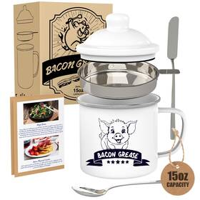 Cinnie&jhin 763475377885 Bacon Grease Container With Strainer 15oz Enamel Saver Sil