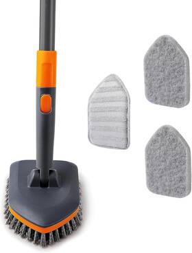 Cleanhome 190373033399 Tile Tub Scrubber Brush With 3 Different Function Cleaning Heads And 56 Inch Gray