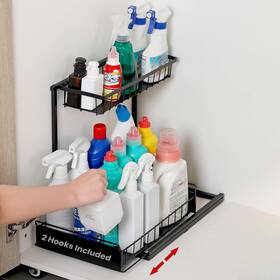 Clearstorage 860007821530 Under Sink Organizers And Storage 2 Tier L Shaped Pull Out Sliding Black