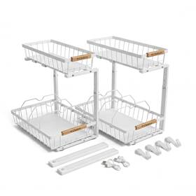 Clutterix 199284297395 Under Sink Organizer 2 Pack Tier Sliding Standard Size White