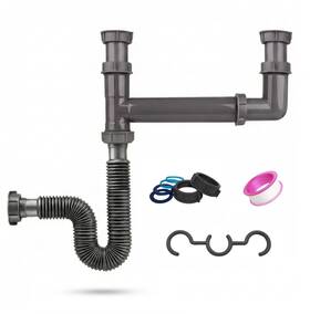 Colddd Scck-004 Double Bowl Kitchen Sink Drain Kit End Outlet Waste For 1-1/2 Inch