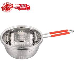 C072-mer-rc Contiup Stainless Steel Perforated Metal Colander Strainer With Long Red Handle Sieve
