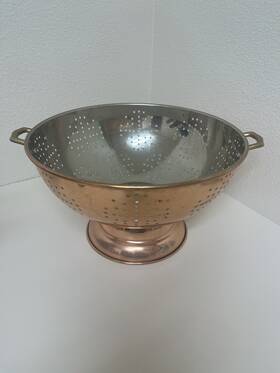 100016188 Copper Vintage Solid 14 Inch Colander Interior Tin Coating With Brass Handles