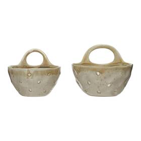 Creative Co-op 191009487555 Stoneware Colanders With Handles Set Of 2 8 Inch L X 7 W 5 H