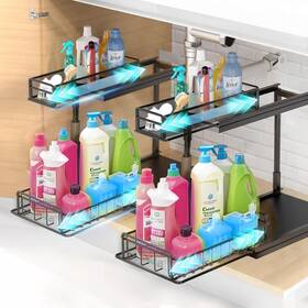 Uso-1 Ctancifang Under Kitchen Sink Pull Out Organizer Cabinet Black-2 Pack