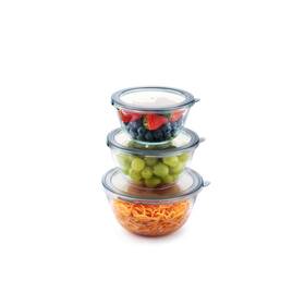 B0fp8y3mh1 Cuiselect 3pc Glass Mixing Bowls With Lids Set 1.64qt 1.16qt 0.85qt Thick S