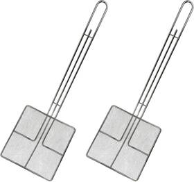 Cuisine Ready 744759288332 Wire Mesh Strainer With Long Handle 2 Pack 6.5 Inch Square Frying Spoon