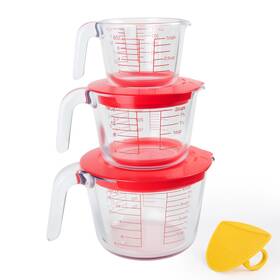 Cuteplan 619704340215 6 Pcs Glass Measuring Cups Set With Lids Small And Large Red
