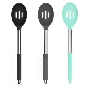 Sshslp-3 Cyoufine Silicone Slotted Cooking Spoon Set 13.2 Inch 3-pack Large Stainless Steel Hand