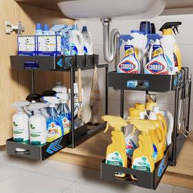 Dlm-sinkorganizer-black-2set Delamu Under Sink Organizers And Storage 2 Pack Pull Out Kitchen Black