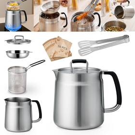 Delsi 760944904382 68oz 3-in-1 304 Stainless Steel Oil Filter Pot With Fine Mesh Strainer And Ton Delsi 760944904382 68oz 3-in-1 304 Stainless Steel Oil Filter Pot With Fine Mesh Strainer And Ton