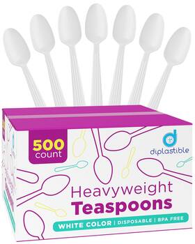 Diplastible 605943926549 500 Count Heavyweight Disposable White Plastic Tea Spoons Dessert Spoo