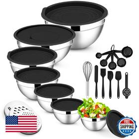 B0dhrg3x1w E-far 21pc Stainless Steel Mixing Bowls With Lids Graters Kitchen Tools