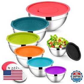 B0dhrg4ksz E-far Mixing Bowls With Lids Set 7-piece Stainless Steel 3 Gr