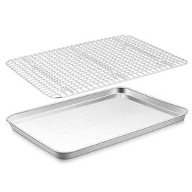 B0f9df611s E-far Stainless Steel Baking Sheet With Wire Rack Set 16 Inch X 12 Cookie Ba