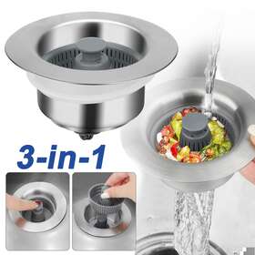Eeekit 601549108020 3-in-1 Stainless Steel Sink Drain Strainer Stopper Aid Kitchen Bath Deep Filter