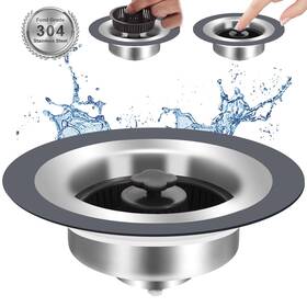 Ekole 671891344575 Upgraded 3 In 1 Kitchen Sink Drain Strainer And Stopper Stainless Steel Kitc