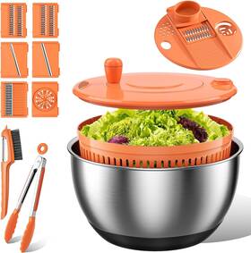 Ss-ld77 Emojoy Stainless Steel Salad Spinner Large 3-in-1 Vegetable Wash Bowl Bo