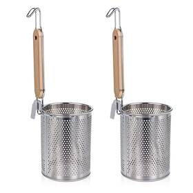 650613 Euphhonycs Pasta Strainer 2 Pack Stainless Steel Food Noodle Basket With Wood H