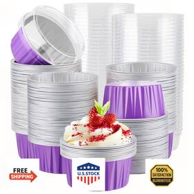 B0df751vj2 Eusoar 200pcs 5oz Aluminum Foil Mini Baking Cups Cupcake Liners Ramekins With Lids