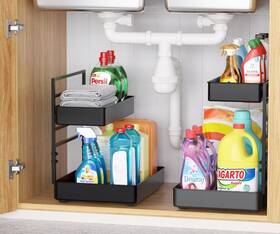 Bh06 Everie Pull Out Slide Shelf Organizer For Under Sink 2 Sets Black Bh06 Everie Pull Out Slide Shelf Organizer For Under Sink 2 Sets Black