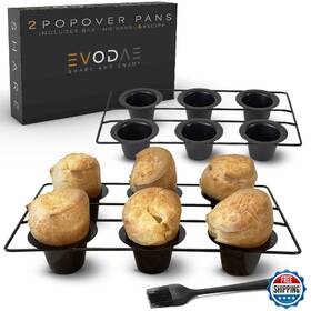 B0crzfhl42 Evodae Popover Pans Set Of 2 - 12-cup 2x6 Pro-grade Carbon Steel Nonstick