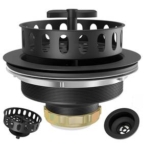 Ek-ky1004-mb Exakey Black Sink Drain 3-1/2 Inch Kitchen Strainer Assembly Kit With Sta