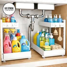 Under-sink02 Exovyn 607611057111 Under Sink Organizer Bathroom 14.02 Inch X 10.63 14.76 Milk White