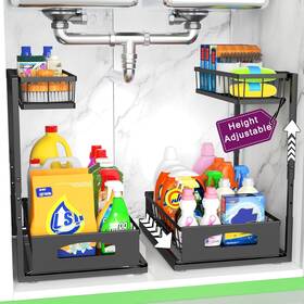 2200340 Fabutier Under Sink Organizer 2 Pack Height-adjustable Cabinet Black