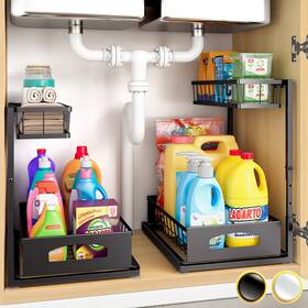 Fabsm0022 Fabutier Under Sink Organizer 2 Pack Height Adjustable Cabinet Black Fabsm0022 Fabutier Under Sink Organizer 2 Pack Height Adjustable Cabinet Black