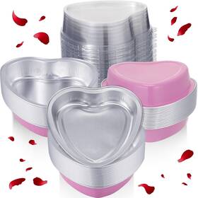 B0cjrxzd84 Fainne 100 Pink Heart Aluminum Foil Cake Pans With Lids - Valentines Day 5 Inch 7.9oz
