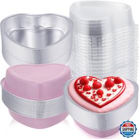 B0g1yrpyy1 Fainne 100 Sets Mothers Day 5 Inch Aluminum Foil Heart Shaped Cake Pans With Clear