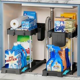 Organizer-bl-2 Famovell Under Kitchen Sink Organizer 2-tier Organizers And 2 Pack Black