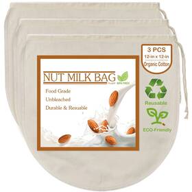 Fancymay 767410023851 3 Pcs 12 Inch X12 Nut Milk Bags - 100% Unbleached Cotton Cheesecloth Reusable Fo