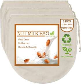 Ffik-13 Fancymay 3 Pcs 12 Inch X12 Nut Milk Bags - 100% Unbleached Cotton Cheesecloth Ffik-13 Fancymay 3 Pcs 12 Inch X12 Nut Milk Bags - 100% Unbleached Cotton Cheesecloth