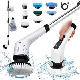 Ans-8050-x8 Fari Electric Spin Scrubber Shower Cleaning Brush With 8 Replaceable White