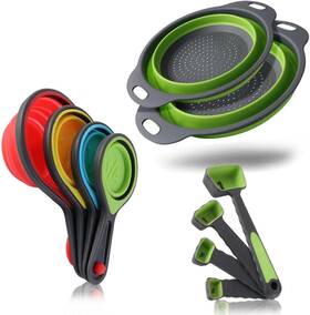 Fnya 197644756704 Collapsible Colander Set - 2 Pc Strainer Plus Food Grade Silicone Measuring Cups