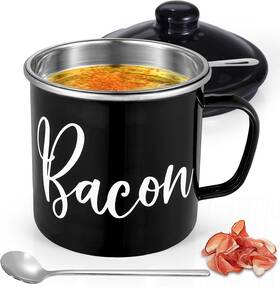 Fondpen 313031985988 Bacon Grease Container With Strainer - Mini 15oz Enamel Farmho