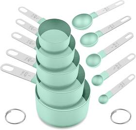 Fon03 Fonya Measuring Cups And Spoons Set Stackable Multi Sizes Lake Green 10 Pcs